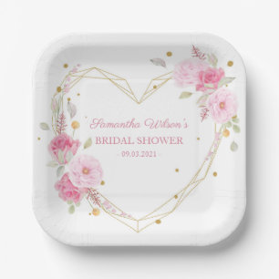 Assiettes En Carton Aquarelle Belle Fête des mariées rose fleurie