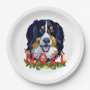 Assiettes En Carton Aquarelle Bernese Mountain Dog Noël