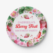 Assiettes En Carton Aquarelle Berry fraise 1er anniversaire filles (Devant)