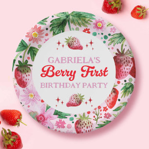 Assiettes En Carton Aquarelle Berry fraise 1er anniversaire filles