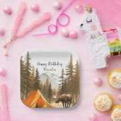 Assiettes En Carton Aquarelle Blanc Rustique Bois Camping Anniversaire (Fête)