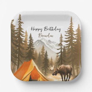 Assiettes En Carton Aquarelle Blanc Rustique Bois Camping Anniversaire