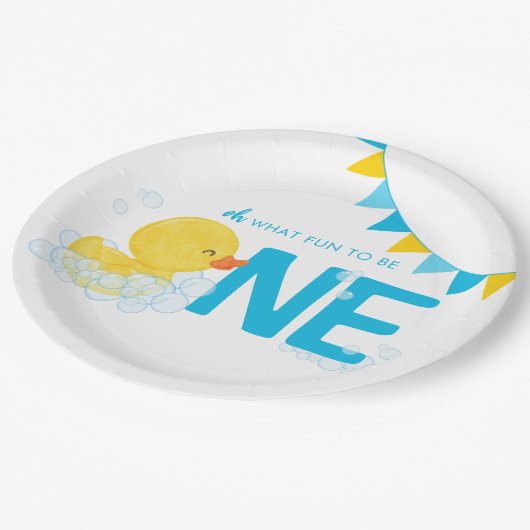 Assiettes En Carton Aquarelle blanche Canard en caoutchouc 1er anniver (Angle)