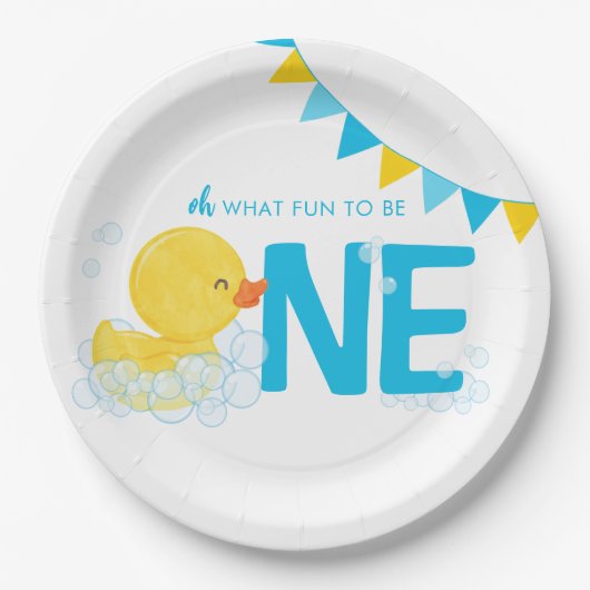 Assiettes En Carton Aquarelle blanche Canard en caoutchouc 1er anniver (Devant)