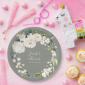 Assiettes En Carton Aquarelle blanche Mariage vert Sage (Fête)