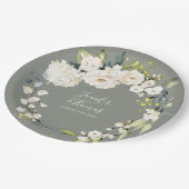 Assiettes En Carton Aquarelle blanche Mariage vert Sage (Angle)