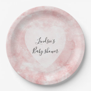 Assiettes En Carton Aquarelle blanche rose rose-fusée Coeur