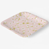 Assiettes En Carton Aquarelle blanche sur rose (Angulaire)