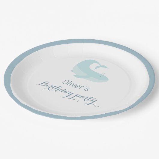 Assiettes En Carton Aquarelle Bleu BaleineOcéan Poisson fête d'anniver (Angle)