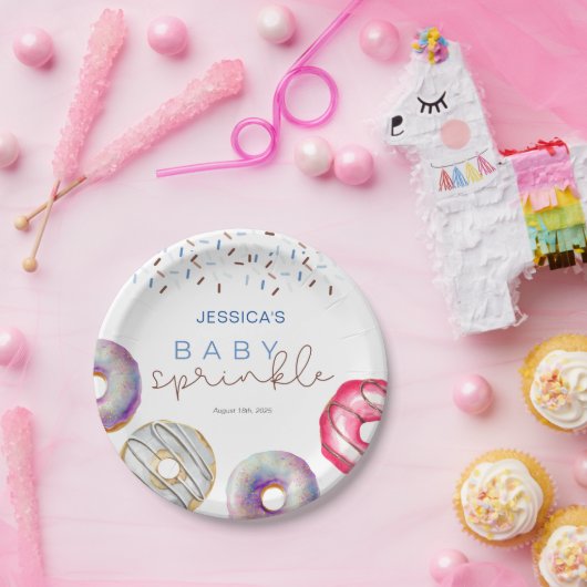 Assiettes En Carton Aquarelle bleu beignets Bébé Sprinkle Douche (Fête)