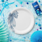 Assiettes En Carton Aquarelle Bleu Bow Plaques de papier (Fête)