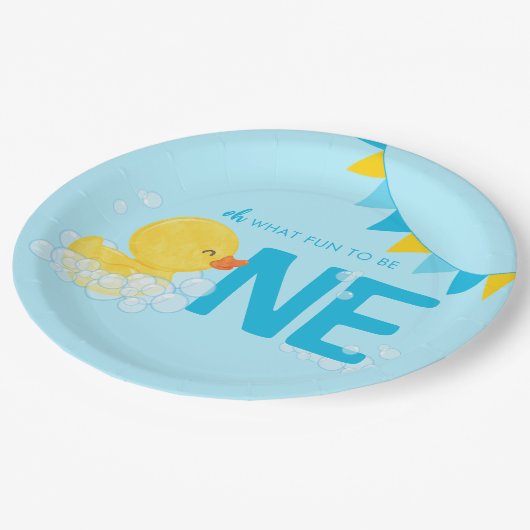 Assiettes En Carton Aquarelle bleu clair Caoutchouc Un 1er anniversair (Angle)