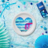 Assiettes En Carton Aquarelle bleu coeur mignon (Fête)