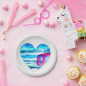 Assiettes En Carton Aquarelle bleu coeur mignon (Fête)