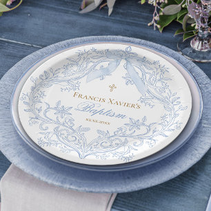 Assiettes En Carton aquarelle bleu crête bébé garçon Baptême