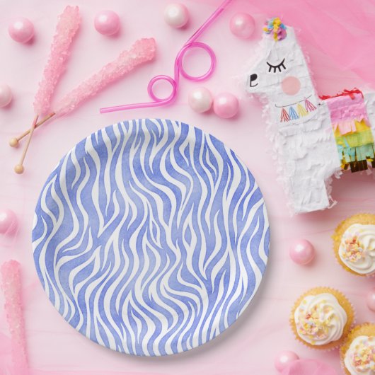 Assiettes En Carton Aquarelle bleu Denim Zebra Imprimer (Fête)