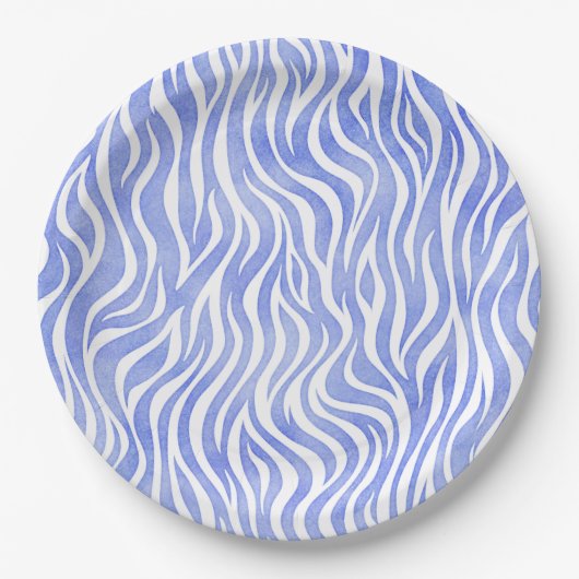 Assiettes En Carton Aquarelle bleu Denim Zebra Imprimer (Devant)