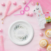 Assiettes En Carton Aquarelle bleu Dusty Vert Mariage romantique (Fête)