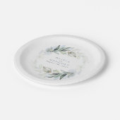 Assiettes En Carton Aquarelle bleu Dusty Vert Mariage romantique (Angle)