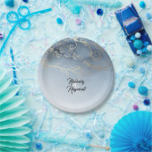 Assiettes En Carton Aquarelle bleu et or moderne Dusty (Fête)