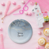 Assiettes En Carton Aquarelle bleu et or moderne Dusty (Fête)