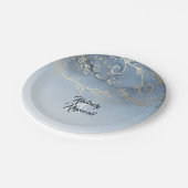 Assiettes En Carton Aquarelle bleu et or moderne Dusty (Angle)