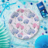Assiettes En Carton Aquarelle Bleu et rose Hydrangeas motif floral (Fête)