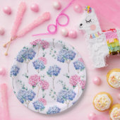 Assiettes En Carton Aquarelle Bleu et rose Hydrangeas motif floral (Fête)