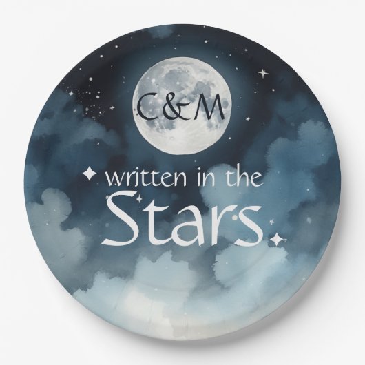 Assiettes En Carton Aquarelle Bleu étoile Ciel Mariage céleste (Devant)