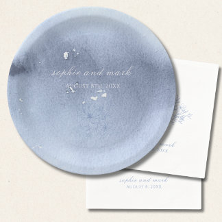 Assiettes En Carton Aquarelle bleu floral