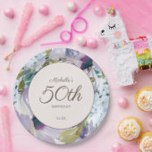 Assiettes En Carton Aquarelle bleu Lilac Dusty Floral 50e anniversaire (Fête)
