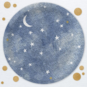 Assiettes En Carton Aquarelle bleu marine étoile de lune céleste