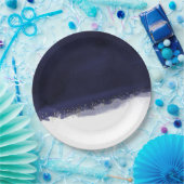 Assiettes En Carton Aquarelle bleu marine & or Moderne Chic Élégant (Fête)