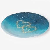 Assiettes En Carton Aquarelle Bleu Océan Vagues Avec Mariage Monogramm (Angle)