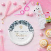 Assiettes En Carton Aquarelle bleu or Floral Garçon Baptême (Fête)