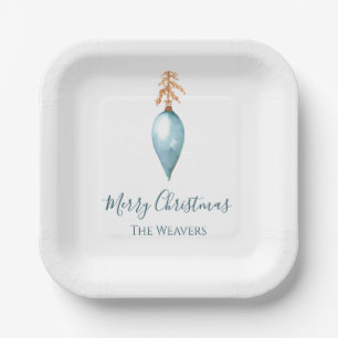 Assiettes En Carton Aquarelle bleu peinte à la main Personnaliser Noël