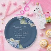 Assiettes En Carton Aquarelle bleu romantique Hydrangea Fleurs sur Mar (Fête)