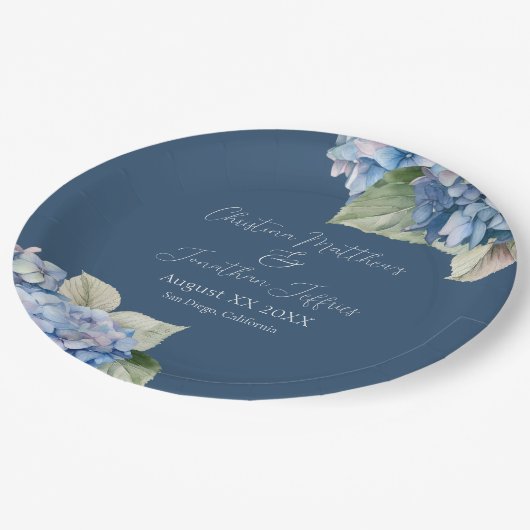 Assiettes En Carton Aquarelle bleu romantique Hydrangea Fleurs sur Mar (Angle)