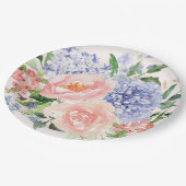 Assiettes En Carton Aquarelle Bleu rose Hydrangée Peony Ressort Floral (Angle)