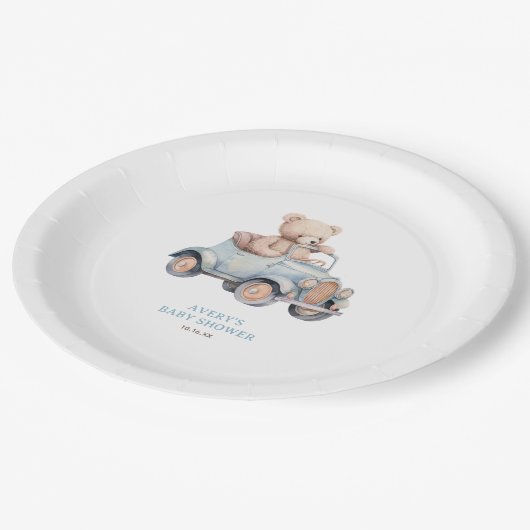 Assiettes En Carton Aquarelle bleu Teddy Bear Baby shower garçon (Angle)