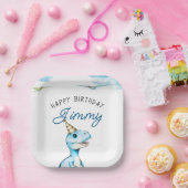 Assiettes En Carton Aquarelle Bleu Trois Rex Dinosaur Anniversaire (Fête)