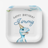 Assiettes En Carton Aquarelle Bleu Trois Rex Dinosaur Anniversaire (Recto)