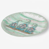 Assiettes En Carton Aquarelle bleu tropical (Angle)