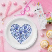 Assiettes En Carton Aquarelle Bleu Tulipes Coeur Sur Blanc (Fête)