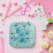 Assiettes En Carton Aquarelle bleu turquoise Fleur sauvage (Fête)