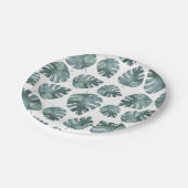 Assiettes En Carton Aquarelle bleu vert Monstera Motif Anniversaire (Angle)