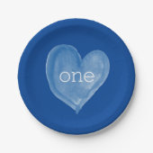 Assiettes En Carton Aquarelle bleue Coeur un anniversaire (Devant)