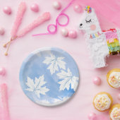 Assiettes En Carton Aquarelle bleue moderne et feuilles d'érable (Fête)