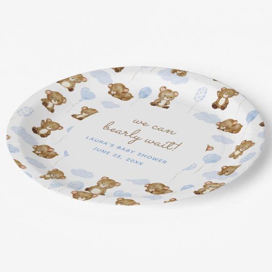 Assiettes En Carton Aquarelle Bleue Nous Pouvons Attendre Teddy Ours (Angle)