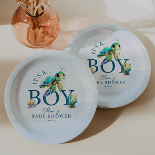 Assiettes En Carton Aquarelle bleue sous le Baby shower marin